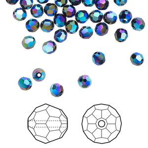 Bead 1pkg720 jet shimmer 2X, Swarovski&reg;, 4mm faceted round 5000