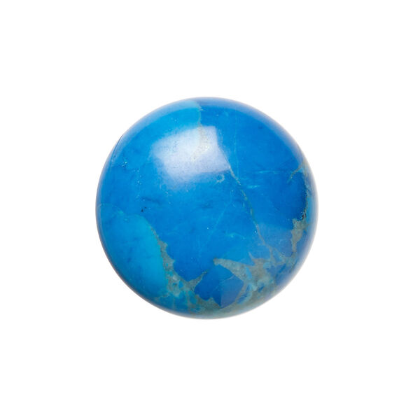 Cabochon, howlite (dyed), turquoise blue, 20mm calibrated round, B grade, Mohs hardness 3 to 3-1/2. Sold per pkg of 2. image number 0