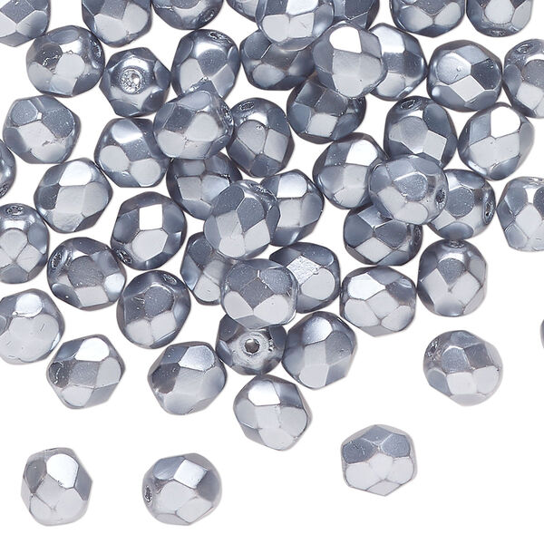 Bead, Czech fire-polished, glass, opaque blue-grey, 6mm faceted round. Sold per 17-inch strand, approximately 75 beads. image number 0
