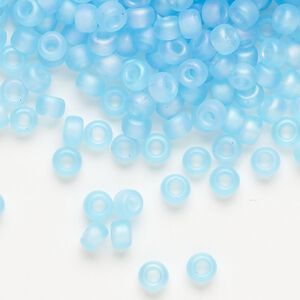 Seed bead, Miyuki, glass, pkg/25g, #6 rocaille, translucent matte rainbow aqua (RR-148FR).