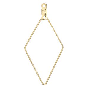 Beading hoop, gold-plated steel, 44x23mm open diamond with closed loop. Sold per pkg of 10.