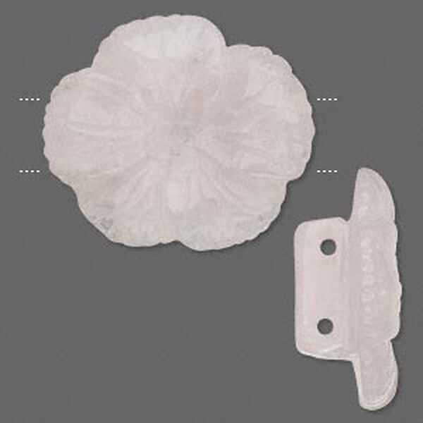 Focal, rose quartz (natural), 40mm double-drilled carved flower, B grade, Mohs hardness 7. Sold individually. image number 0