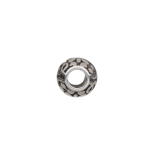 Bead, stainless steel, 10.5mm round with flower. Sold individually. image number 1