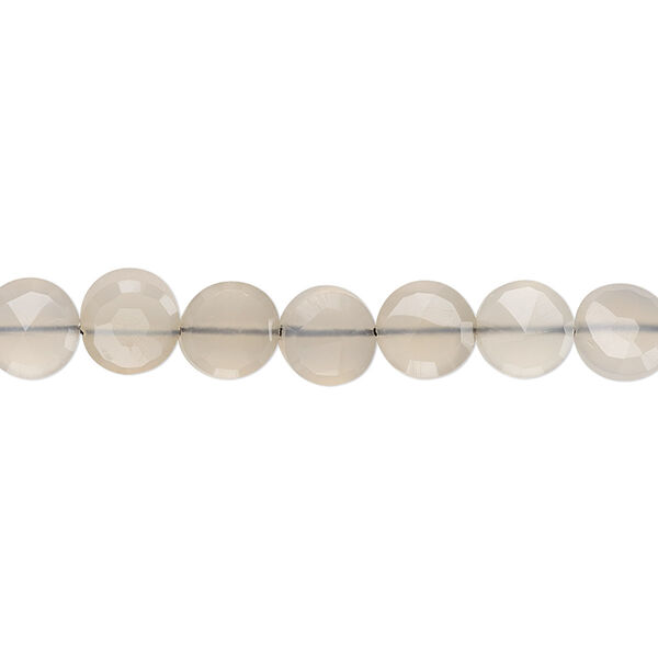 Bead, grey chalcedony (natural), 6-7mm hand-cut faceted flat round, B grade, Mohs hardness 6-1/2 to 7. Sold per 8-inch strand. image number 0