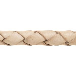 Bolo cord, leather, natural, 8-9mm braided round. Sold per 5-foot section.