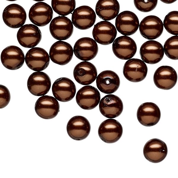 Bead druk Czech pearl-coated glass 60pk 6mm round, opaque chocolate image number 0