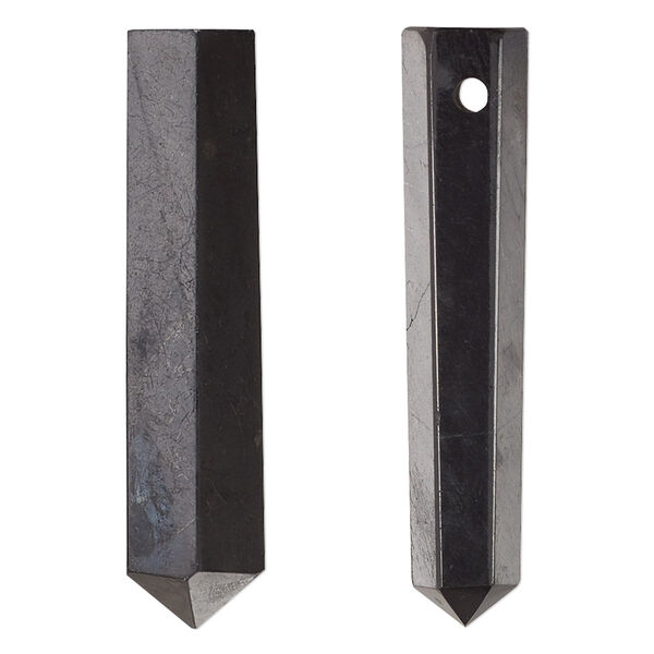 Focal, shungite (natural), 1 to 1-1/2 inch hand-cut faceted point, B grade, Mohs hardness 3-1/2 to 4. Sold individually. image number 0