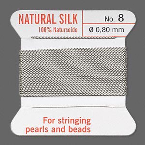 Thread, Griffin, silk, grey, size #8. Sold per 2-meter card (approximately 78 inches). image number 0