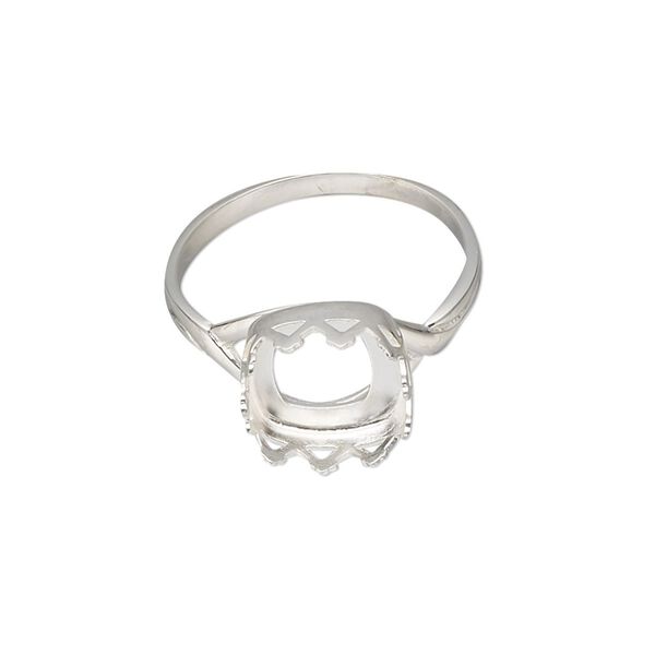 Ring, Almost Instant Jewelry®, sterling silver, 11.5mm wide with triangle edge and 10mm cushion bezel setting, size 9. Sold individually. image number 0