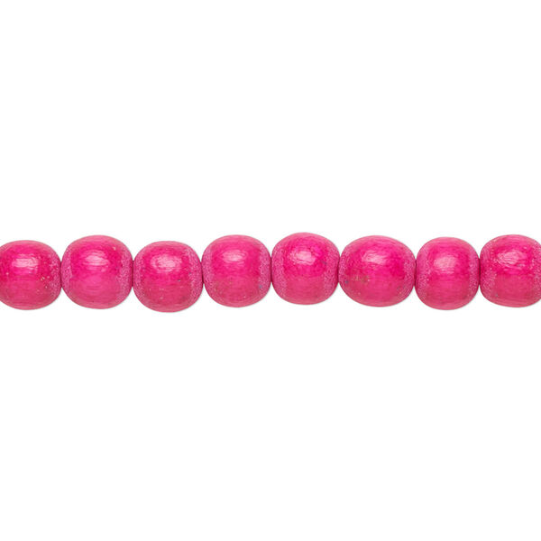 Bead, Taiwanese cheesewood (dyed / waxed), dark pink, 5-6mm round. Sold per pkg of (2) 15-1/2" to 16" strands. image number 0