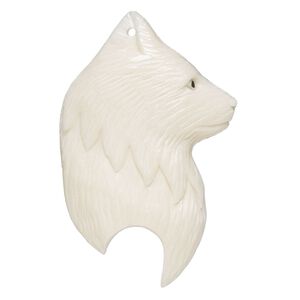 Focal, bone (bleached), 48x34mm hand-cut single-sided carved husky head, Mohs hardness 2-1/2. Sold individually.