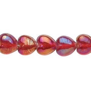 Bead, glass, iridescent rainbow red, 10mm heart. Sold per pkg of (2) 15-1/2" to 16" strands.