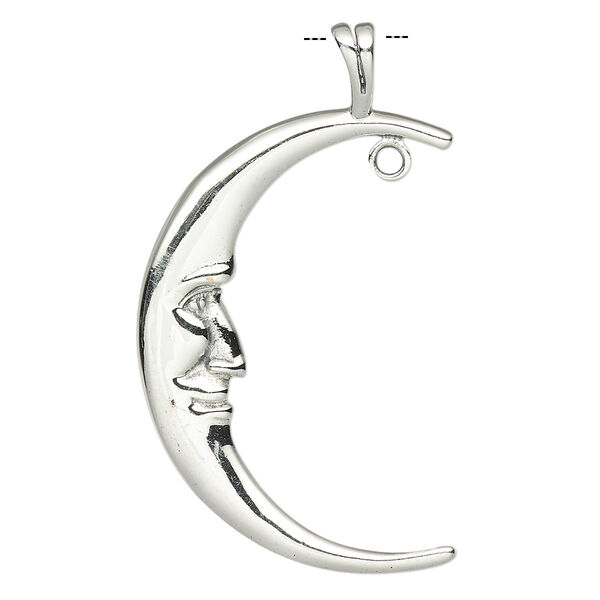 Focal, antiqued sterling silver, 42x24mm single-sided moon face with closed loop. Sold individually. image number 0