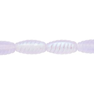 Bead, Czech pressed glass, frost light blue AB, 15x7mm spiral oval. Sold per 15" to 16" strand.