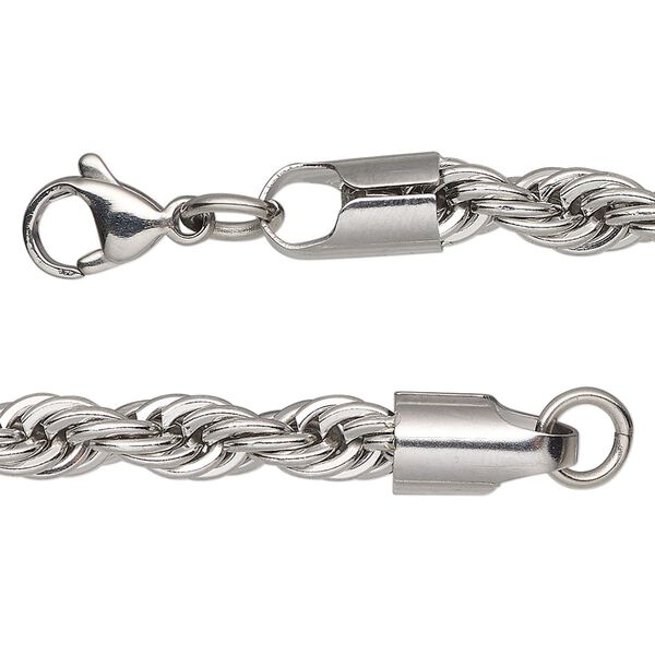 Chain, stainless steel, 6mm French rope, 36 inches with lobster claw clasp. Sold individually. image number 0