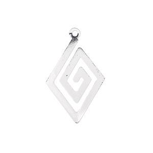 Drop, silver-plated steel, 25x17mm two-sided diamond. Sold per pkg of 4.