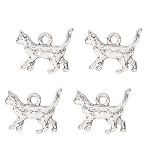 Charm, antique silver-finished "pewter" (zinc-based alloy) , 17x10mm single-sided cat. Sold per pkg of 4.