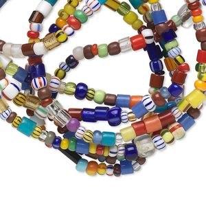 Bead, glass, multicolored, 2x1mm-4x3mm mixed shape. Sold per 31- to 38-inch strand.