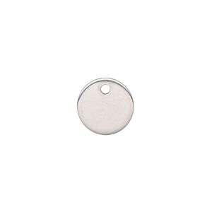 Drop, stainless steel, 10mm double-sided flat round blank. Sold per pkg of 10.