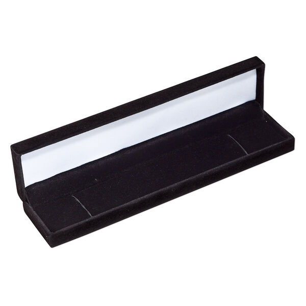 Box, bracelet, flocked velveteen, black and white, 9 x 2 x 1-inch rectangle. Sold individually. image number 0