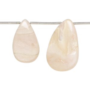Pink opal 1pkg10, hand-cut top-drilled puffed teardrop bead natural 17x13mm-26x16mm