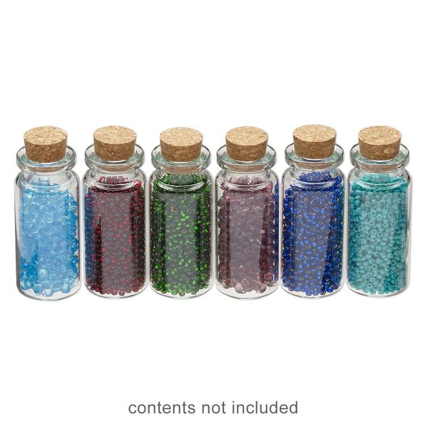 Component, glass and cork, clear, 50x22mm bottle with stopper. Sold per pkg of 6. image number 0