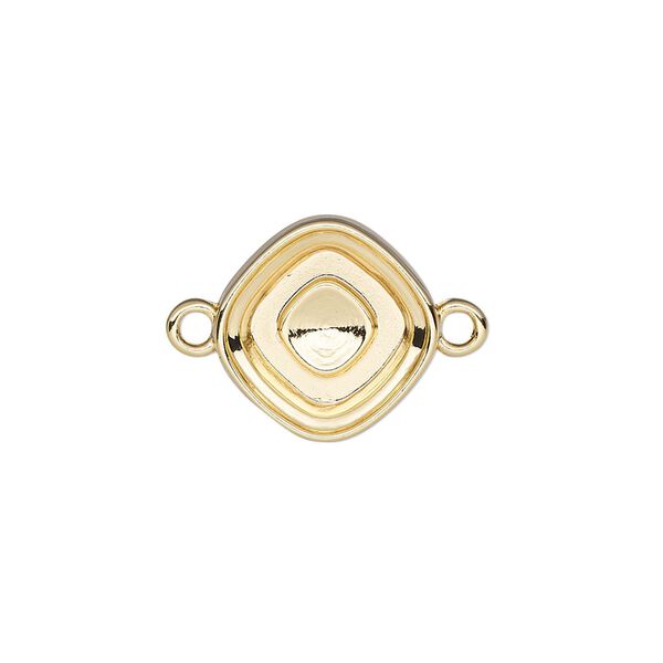 Link, Almost Instant Jewelry®, gold-finished "pewter" (zinc-based alloy), 15mm diamond with 12mm cushion setting. Sold per pkg of 2. image number 0