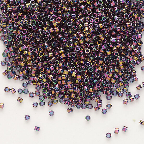 Seed bead, Delica®, glass, pkg/7.5g, #11 round, translucent rainbow gold luster plum (DB-0128). image number 0
