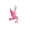Charm 1pkg4, imitation rhodium-plated "pewter" (zinc alloy) / enamel, light pink / dark pink, 25x15mm, bird / awareness ribbon image number 0