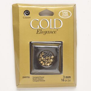 Bead, copper, pkg/16, gold plate, 3mm corrugated round.