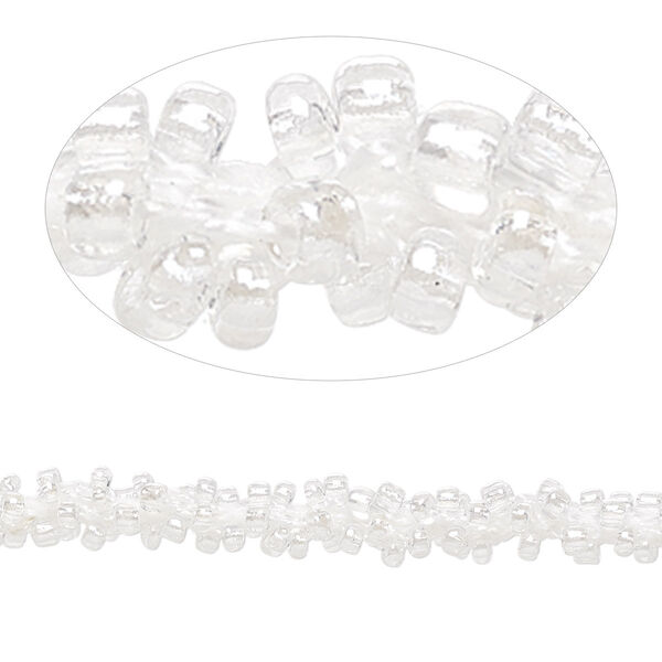 Seed bead cord, glass and nylon, white and luster clear, 6mm hand-crocheted #11 round. Sold per pkg of 10 feet. image number 0