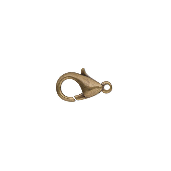 Clasp, lobster claw, antique gold-plated brass, 13x8mm. Sold per pkg of 10. image number 0