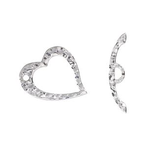 Clasp toggle 1pkg1 sterling silver, 20.5x16.5mm hammered heart, antiqued 1-strand