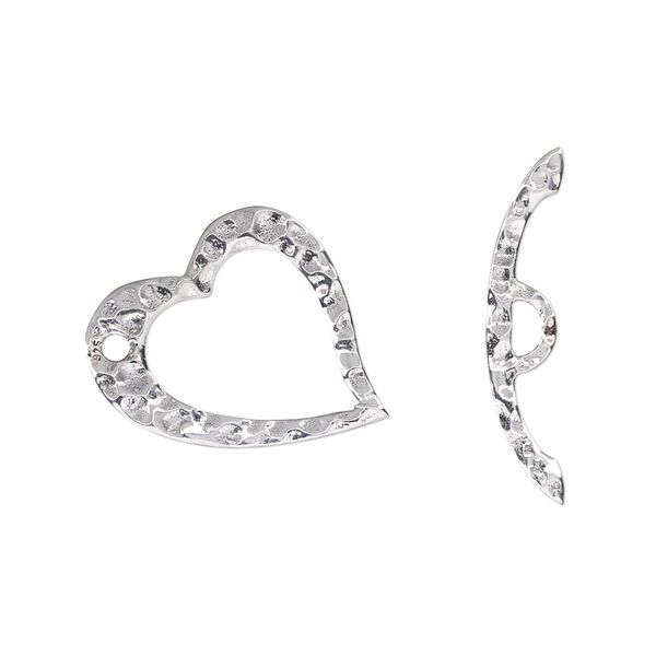 Clasp, toggle, antiqued sterling silver, 20.5x16.5mm hammered heart. Sold individually. image number 0