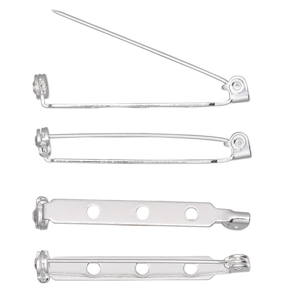 Pin back, silver-plated steel, 1-1/2 inches with locking bar. Sold per pkg of 10. image number 0