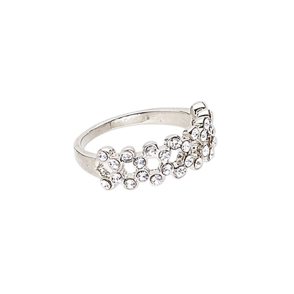 Ring, Czech glass rhinestone and imitation rhodium-plated "pewter" (zinc-based alloy), clear, 7mm wide, size 7. Sold individually. image number 0