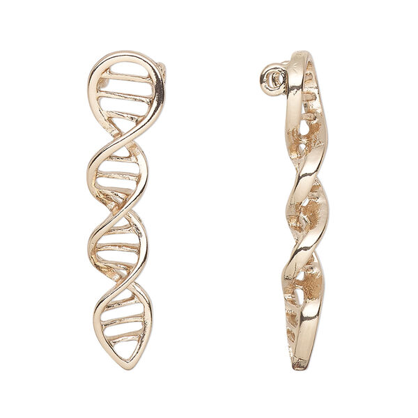 Charm, gold-finished pewter (tin-based alloy), 33.5x8mm helix with (2) hidden loops. Sold per pkg of 2. image number 0