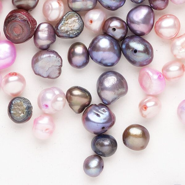 Freshwater pearl mix 1pkg1, flat-sided potato, 2 ounce multi-pink and multi-purple 3mm-14x12mm cultured image number 0