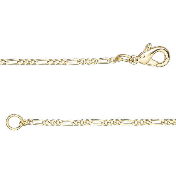 Chain 1pkg1 steel, 1.5mm oval long and short, 23 inches / lobster claw clasp gold finish image number 0