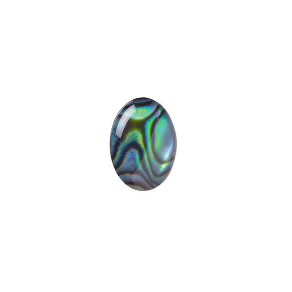 Cabochon, paua shell (coated), 14x10mm calibrated oval, Mohs hardness 3-1/2. Sold per pkg of 6. image number 0