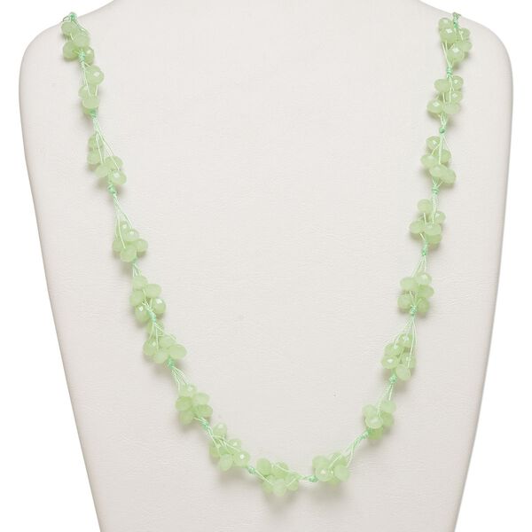 Necklace, glass and nylon cord, light green, 8x6mm faceted rondelle, 32-inch continuous loop. Sold individually. image number 0