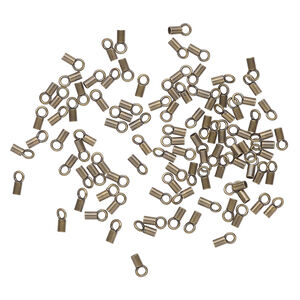Crimp end 1pkg100 gold-plated, 3.5x2mm tube / loop / 1.5mm inside diameter, brass / antiqued