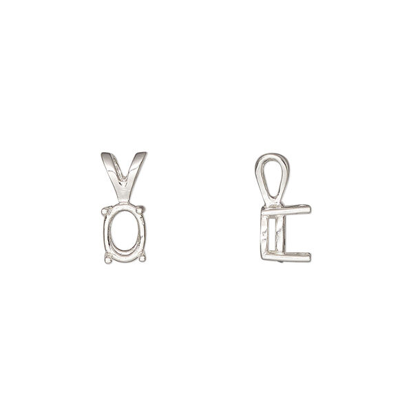 Pendant, Sure-Set™, sterling silver, 7x5mm with pre-notched 4-prong oval basket setting. Sold individually. image number 0