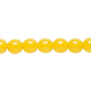 Bead, Czech dipped décor glass druk, yellow, 8mm round. Sold per 15-1/2" to 16" strand.