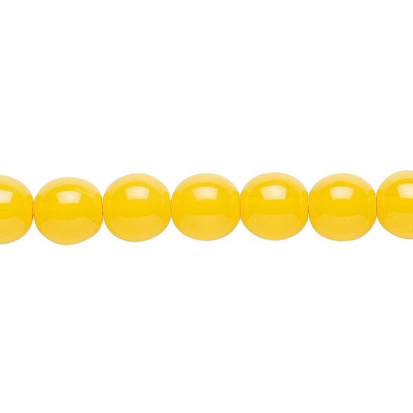 Bead, Czech dipped décor glass druk, yellow, 8mm round. Sold per 15-1/2" to 16" strand. image number 0
