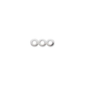 Spacer bar, silver-plated brass, 12x4mm 3-strand, fits up to 4mm bead. Sold per pkg of 100.
