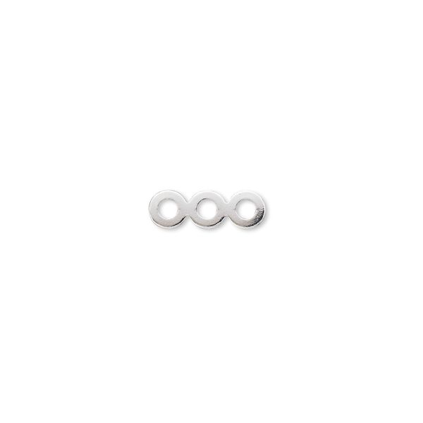 Spacer bar, silver-plated brass, 12x4mm 3-strand, fits up to 4mm bead. Sold per pkg of 100. image number 0