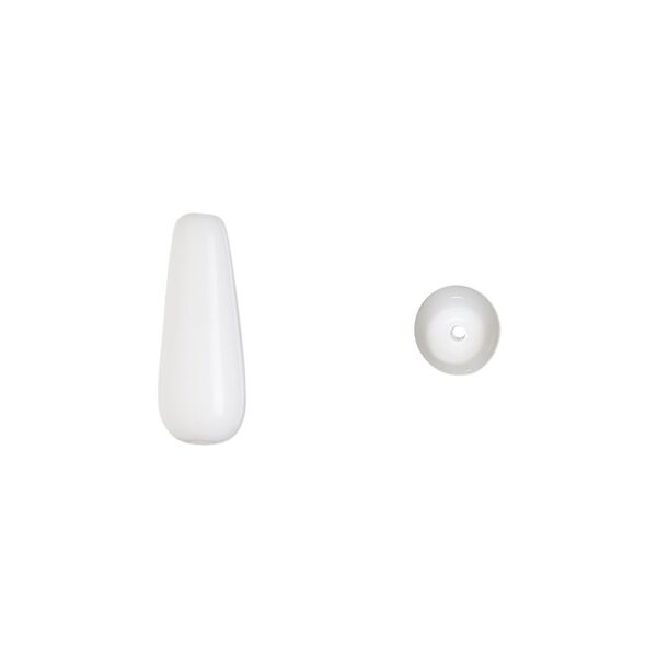 Bead, Czech pressed glass, opaque white, 16x6mm teardrop. Sold per 15-1/2" to 16" strand, approximately 25 beads. image number 0