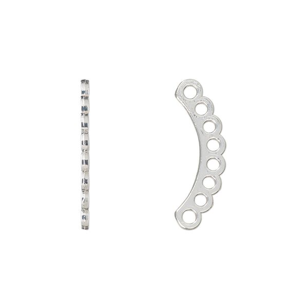 Spacer bar, silver-plated "pewter" (zinc-based alloy), 22x1mm 8-strand curved bar, fits up to 2.5mm bead. Sold per pkg of 10. image number 0