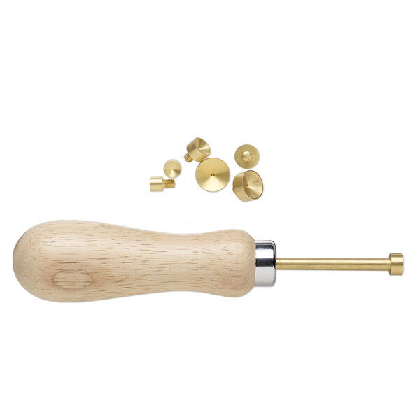 Prong pusher, wood with brass and chrome-plated steel, 6 inches with (7) 6-14mm prong heads. Sold per 8-piece set. image number 0